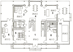 Деревянный коттедж - план первого этажа