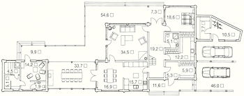 Деревянный коттедж - план первого этажа