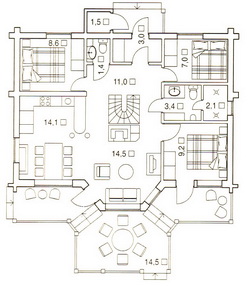 Финский домик из клееного соснового бруса - план 1 этажа