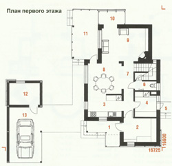 Проект дома №6 - план первого этажа с гаражем