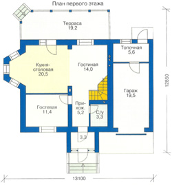 Проект дома №9 - план первого этажа  с гаражем